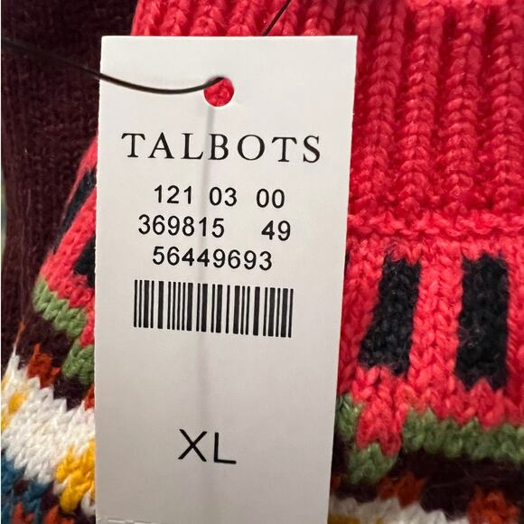 NEW Talbots Women's Fair Isle Sweater in Burgundy with Multi-colors Size XL - Picture 6 of 7